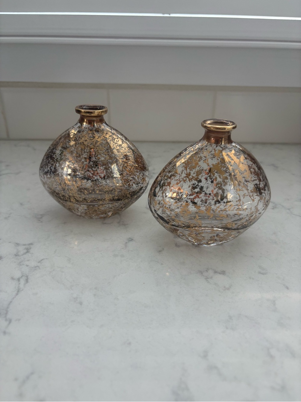 Vintage made in Italy Gold Mercury Glass Decorative Bud Vases - Set of 2